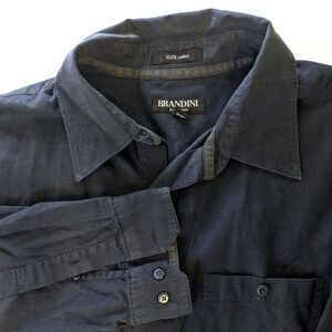 Brandini le collezioni Mens XL Navy Blue Micro Dot Cotton Button Down Shirt